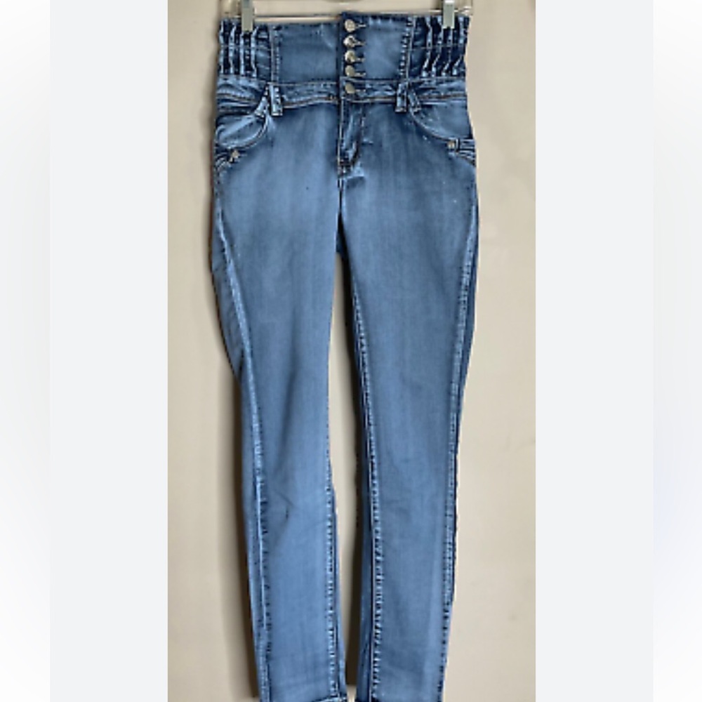 Up River blue chambray wash skinny jeans details booty ridges size 7 - Picture 15 of 16